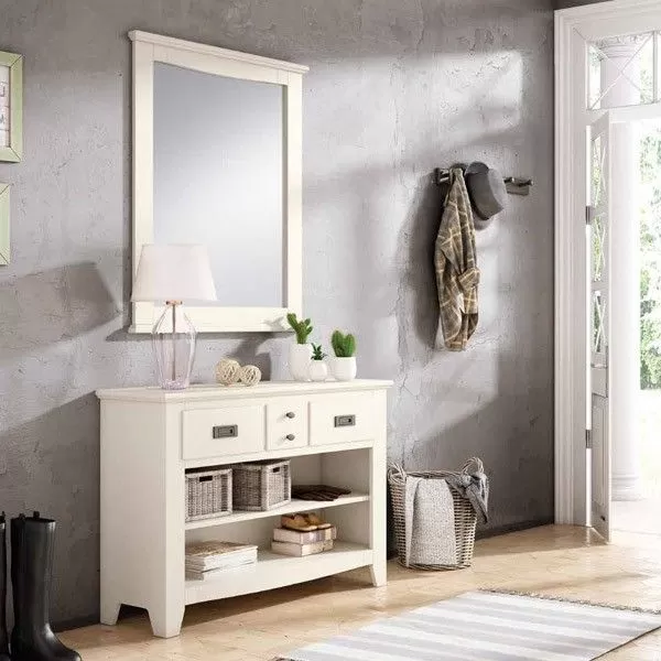 Mueble recibidor con cajón y espejo madera roble y blanco