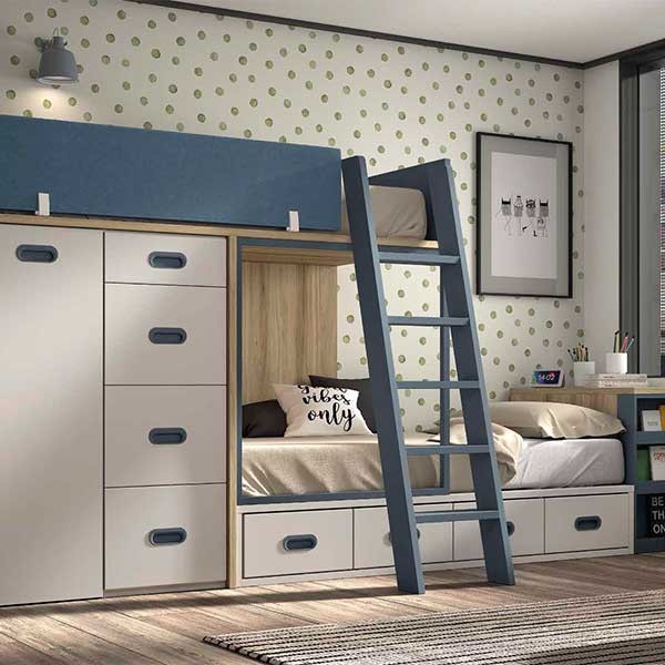 Dormitorio juvenil con compacto con quitamiedos