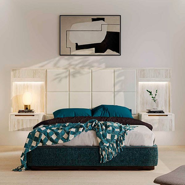 Banqueta diseño actual para recibidor o dormitorio tapizada turquesa