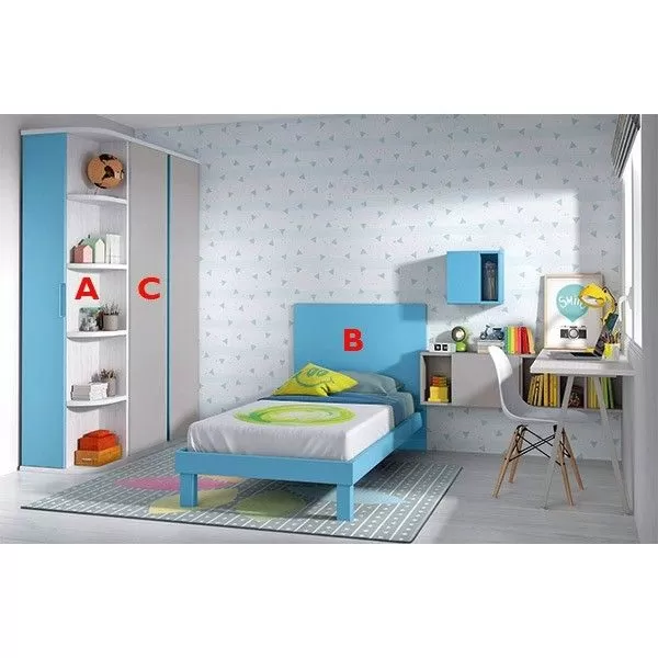 Dormitorio juvenil F508 de Glicerio Chaves en ártico, mar y gris